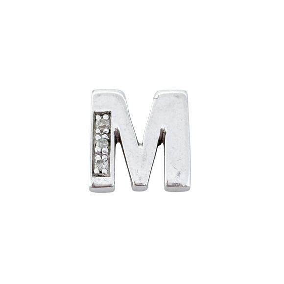 Diamond 0.03ctw Initial M Charm Pendant | Vintage Sterling Silver 925 - Picture 3 of 7